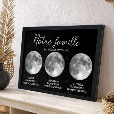 Cadre d'impression personnalisé de phase de lune avec des noms d'enfants pour maman grand-mère famille cadeau de Noël