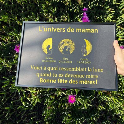 Cadre personnalisé de phase de lune de l'univers de maman pour le cadeau de fête des mères