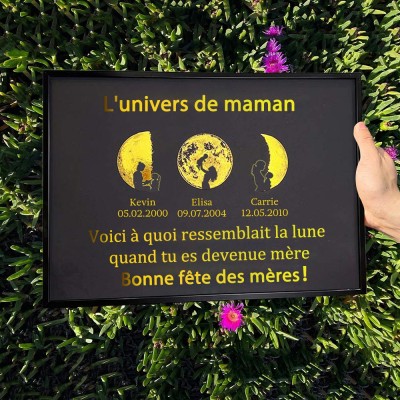 Cadre personnalisé de phase de lune de l'univers de maman pour le cadeau de fête des mères