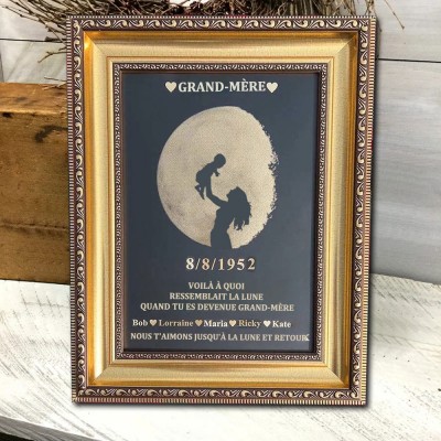 Cadre d'art personnalisé en phase de lune pour maman grand-mère
