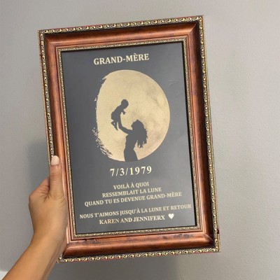 Cadre d'art personnalisé en phase de lune pour maman grand-mère cadeau de Noël