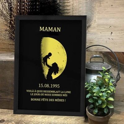 Cadre d'art personnalisé en phase de lune pour maman grand-mère cadeau de Noël