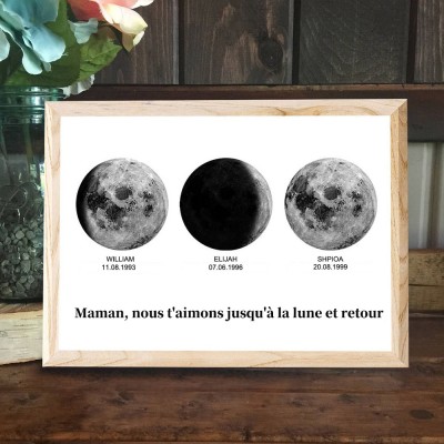 Cadre d'impression de phase de lune personnalisé pour maman mamie Noël Idées cadeaux de famille