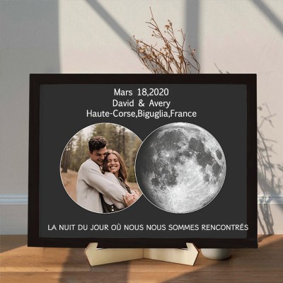 Signe en bois personnalisé de phase de lune de couple pour le cadeau de la Saint-Valentin