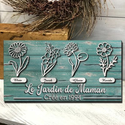 Jardin personnalisé de Mimi Naissance Fleur Panneau En Bois Maison Art Décor Pour Mamie Maman