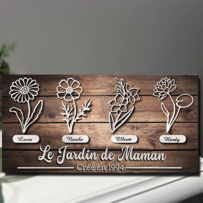 Jardin personnalisé de maman naissance fleur bois signe maison art décor pour grand-mère maman