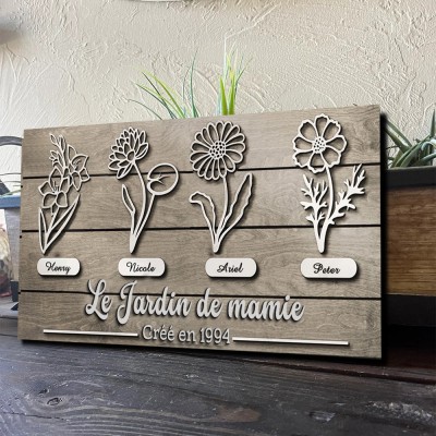 Jardin personnalisé de grand-mère naissance fleur bois signe maison Art déco pour grand-mère maman