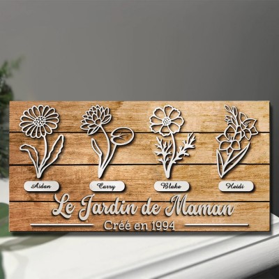 Jardin personnalisé de maman naissance fleur bois signe maison art décor pour grand-mère maman
