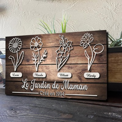 Jardin personnalisé de maman naissance fleur bois signe maison art décor pour grand-mère maman