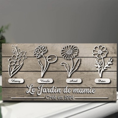 Jardin personnalisé de grand-mère naissance fleur bois signe maison art décor pour grand-mère maman