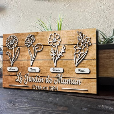 Personnalisé Jardin Maman Naissance Fleur Bois Signe Maison Art Décor Pour Mamie Maman