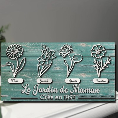 Personnalisé Mimi’s Garden Naissance Fleur Bois Signe Maison Art Décor Pour Mamie Maman