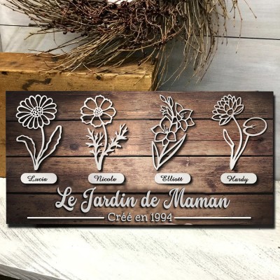 Personnalisé Jardin Maman Naissance Fleur Bois Signe Maison Art Décor Pour Mamie Maman