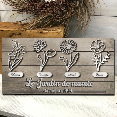 Jardin personnalisé de grand-mère naissance fleur bois signe maison art décor pour grand-mère maman