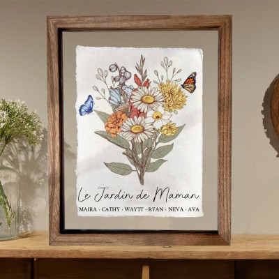 Cadre de bouquet de fleurs personnalisé pour le mois de naissance, idées cadeaux de Noël pour maman et grand-mère