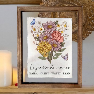 Cadre de bouquet de fleurs personnalisé pour le mois de naissance, idées cadeaux de Noël pour maman et grand-mère