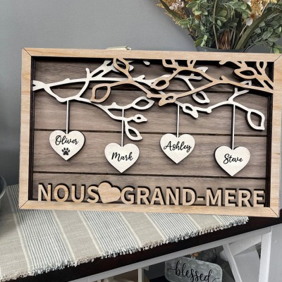 Panneau en bois d'arbre généalogique personnalisé avec nom d'enfant, cadeau de noël en famille