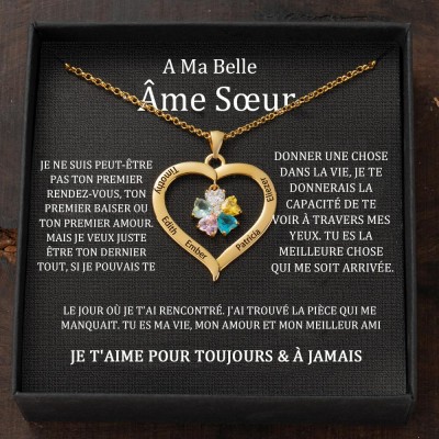 Colliers personnalisés en forme de cœur avec noms et pierres de naissance pour cadeau de fête des mères