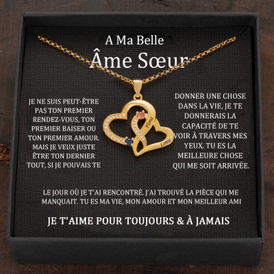 Collier en cœur avec noms de couple personnalisés et pierres de naissance, cadeaux de Saint-Valentin