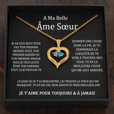 Collier en cœur avec noms de couple personnalisés et pierres de naissance, cadeaux de Saint-Valentin