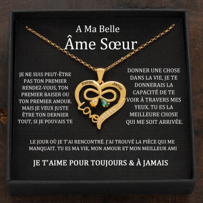 Collier en cœur avec noms de couple personnalisés et pierres de naissance, cadeaux de Saint-Valentin