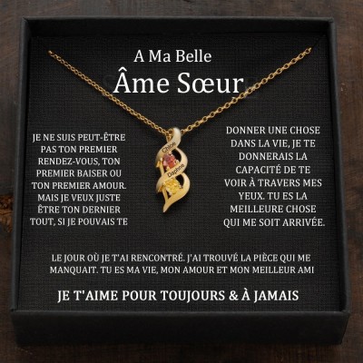 Collier en cœur avec noms de couple personnalisés et pierres de naissance, cadeaux de Saint-Valentin