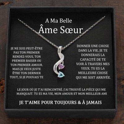 Collier en cœur avec noms de couple personnalisés et pierres de naissance, cadeaux de Saint-Valentin
