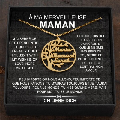 Colliers d'arbre généalogique personnalisés avec des noms d'enfants pour des idées de cadeaux pour la fête des mères