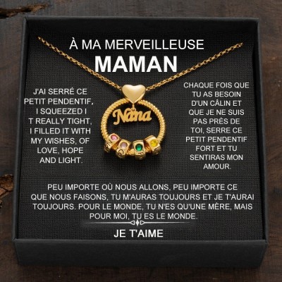 Collier pendentif cercle personnalisé avec perles de nom pour des idées de cadeaux pour la fête des mères