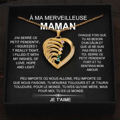 Colliers coeur personnalisés avec noms et pierres de naissance pour cadeau de fête des mères