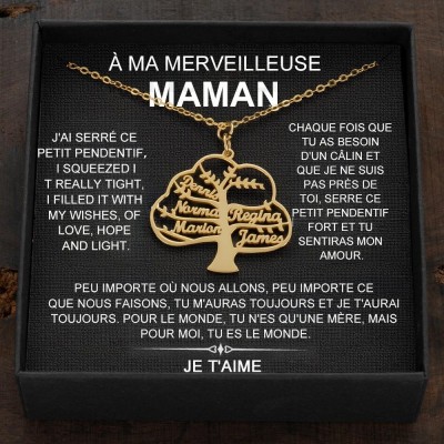 Colliers personnalisés avec noms d'arbre généalogique gravés pour les cadeaux de la fête des mères