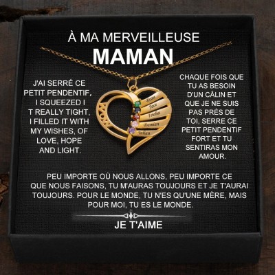 Colliers personnalisés avec cœur avec noms et pierres de naissance pour le cadeau de la fête des mères