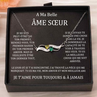 Collier personnalisé avec noms de couple en forme de cœur et pierres de naissance, cadeaux de Saint-Valentin