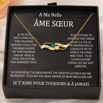 Collier personnalisé avec noms de couple en forme de cœur et pierres de naissance, cadeaux de Saint-Valentin