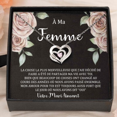 Collier personnalisé avec noms de couple en forme de cœur et pierres de naissance, cadeaux de Saint-Valentin