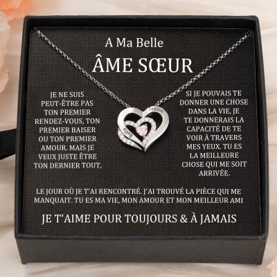 Collier personnalisé avec noms de couple en forme de cœur et pierres de naissance, cadeaux de Saint-Valentin