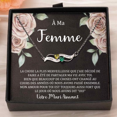 Collier personnalisé avec noms de couple en forme de cœur et pierres de naissance, cadeaux de Saint-Valentin