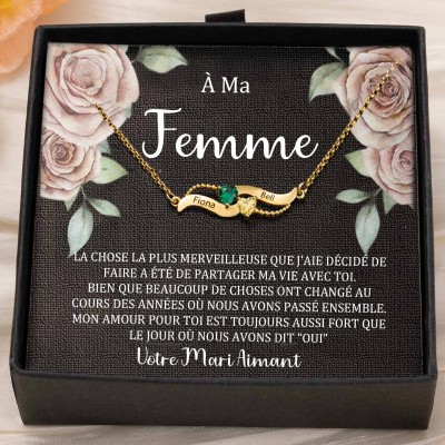 Collier personnalisé avec noms de couple en forme de cœur et pierres de naissance, cadeaux de Saint-Valentin