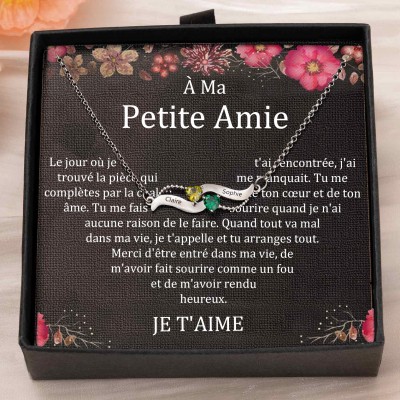 Collier personnalisé avec noms de couple en forme de cœur et pierres de naissance, cadeaux de Saint-Valentin