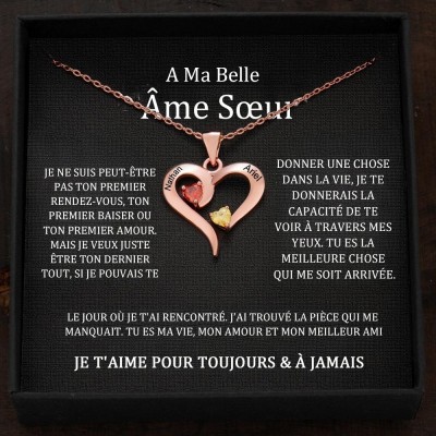 Collier personnalisé avec noms de couple en forme de cœur et pierres de naissance, cadeaux de Saint-Valentin