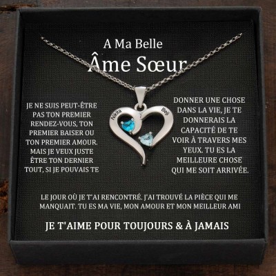 Collier personnalisé avec noms de couple en forme de cœur et pierres de naissance, cadeaux de Saint-Valentin