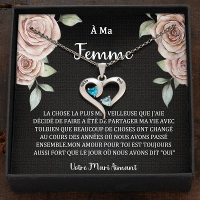 Collier personnalisé avec noms de couple en forme de cœur et pierres de naissance, cadeaux de Saint-Valentin