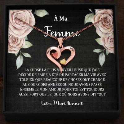 Collier personnalisé avec noms de couple en forme de cœur et pierres de naissance, cadeaux de Saint-Valentin