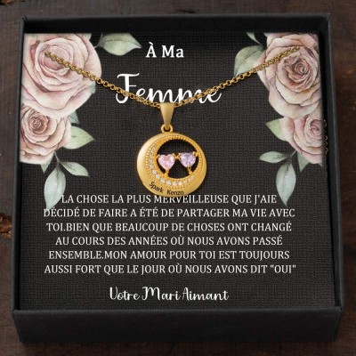 Collier personnalisé avec noms de couple avec pierres de naissance Cadeaux de Saint-Valentin