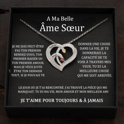 Collier personnalisé avec noms de couple en forme de cœur et pierres de naissance, cadeaux de Saint-Valentin