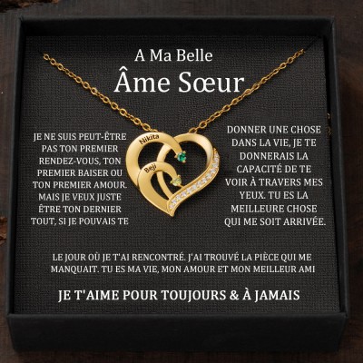 Collier en forme de cœur avec noms de couple personnalisés et pierres de naissance, cadeaux de Saint-Valentin