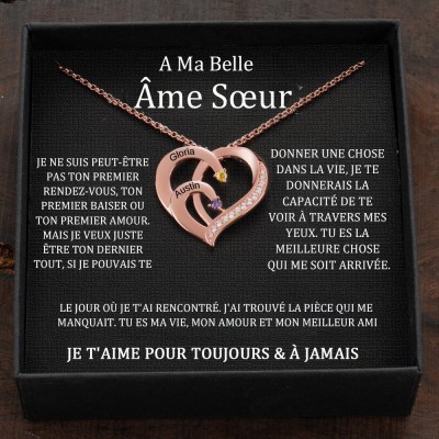 Collier personnalisé avec nom de couple en forme de cœur, avec pierres de naissance, cadeau