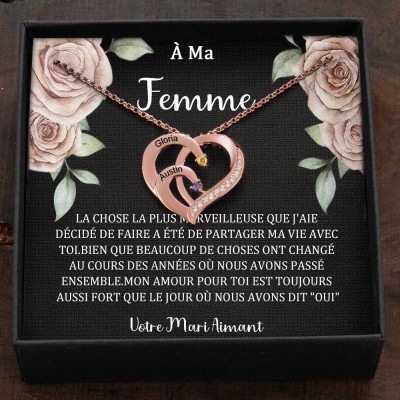 Collier personnalisé avec noms de couple en forme de cœur et pierres de naissance, cadeaux de Saint-Valentin
