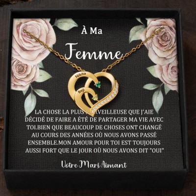 Collier personnalisé avec noms de couple en forme de cœur et pierres de naissance, cadeaux de Saint-Valentin