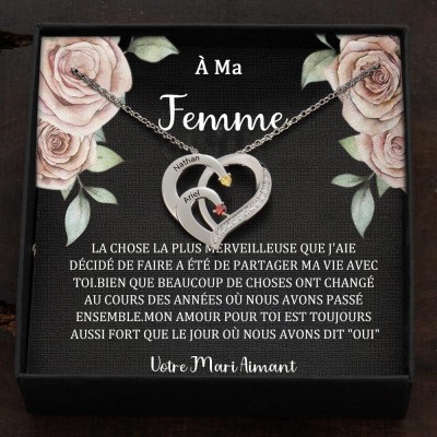 Collier personnalisé avec noms de couple en forme de cœur et pierres de naissance, cadeaux de Saint-Valentin